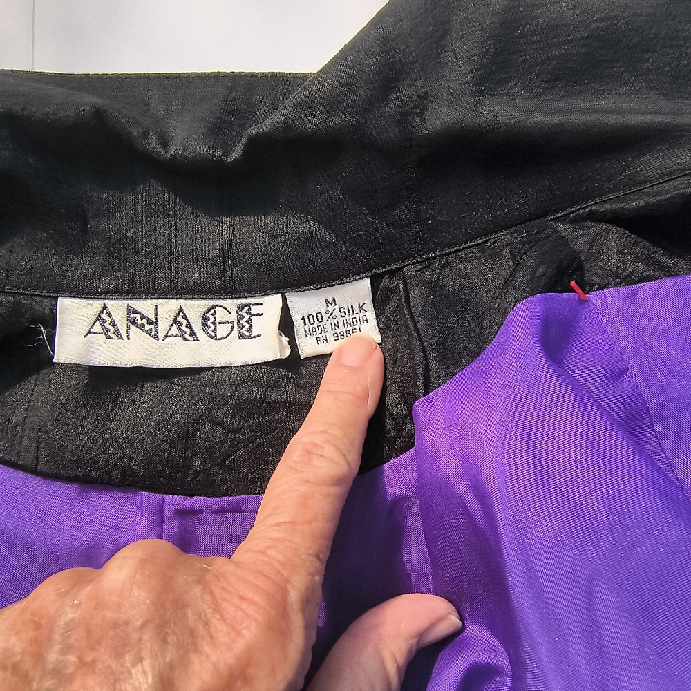 Anage Silk Black Jacket Vintage Art To Wear Embroidered Beaded Size Medium - Picture 2 of 8